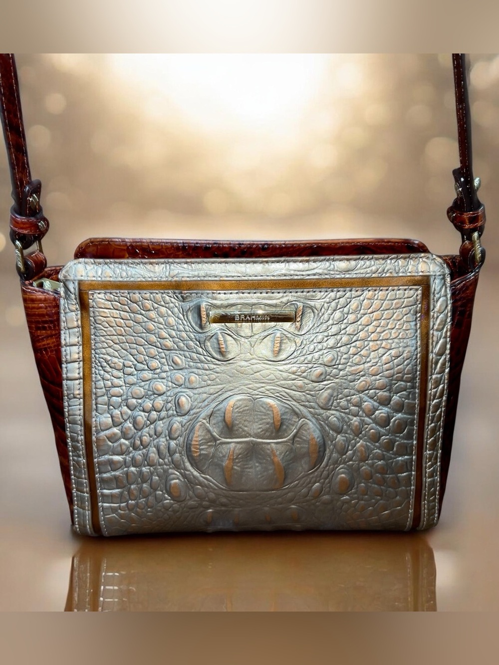 EUC Brahmin Leather HILLARY Crossbody Bag, Rose Gold Provence